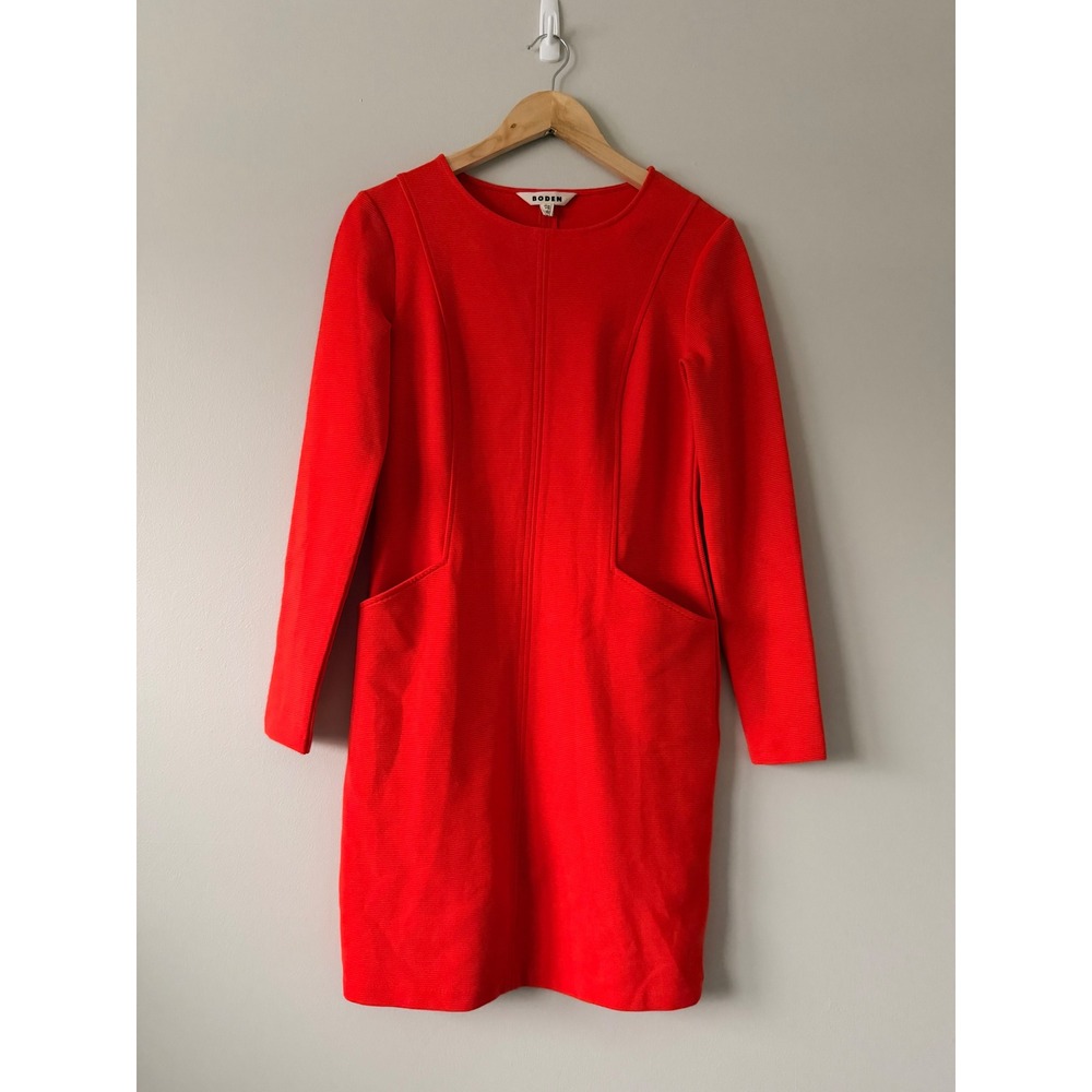 Boden‎ Orange Crew Neck Long Sleeve Sheath Dress Pockets US 2R